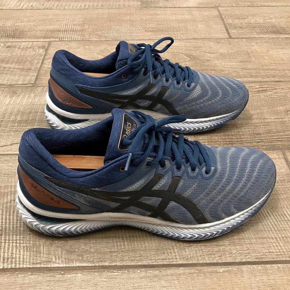 Asics Gel Nimbus 22 Athletic Running Shoes Men 11 Blue Flytefoam Comfort Cushion